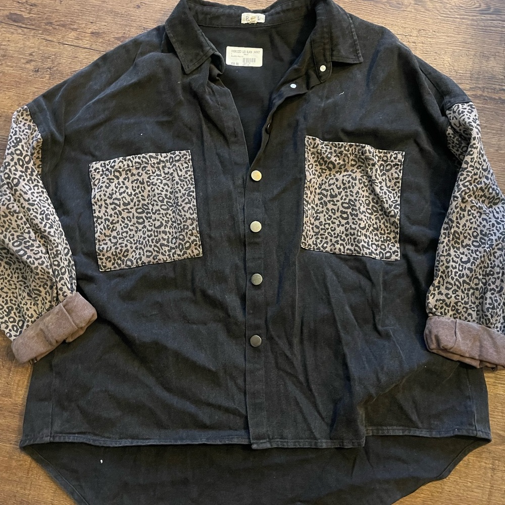 POL Black Jacket with Leopard Details